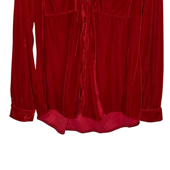 Umgee M Womens Red Button Front Long Sleeve Velvet Shirt Soft - Picture 6 of 9